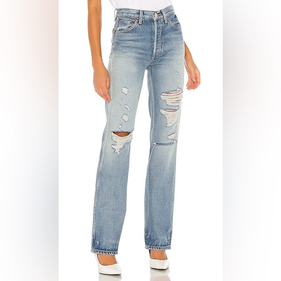 NWT RE/DONE Originals 90s High Rise Loose in Medium Destroyed 12